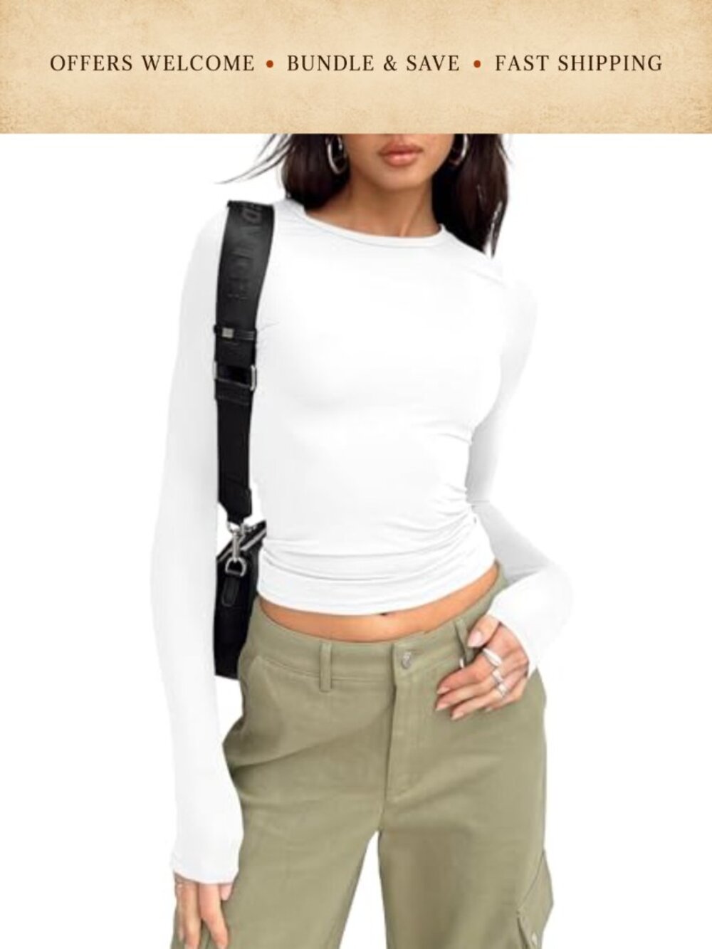 LACOZY Womens Long Sleeve Crew Neck Slim Fit Crop Top Basic Tee